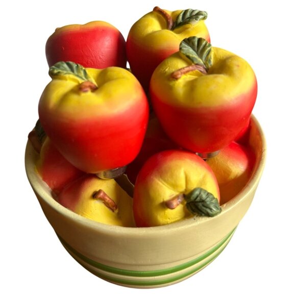 Vtg Red & Yellow Apple Spreaders With Ceramic Bowl - Set Of 4 Spreaders & Bowl - Picture 1 of 7